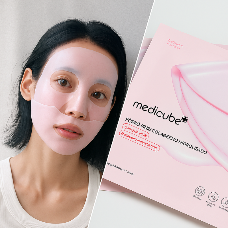 Conjunto de Máscara de Gel de Colágeno Rosa Medicube PDRN – Pele luminosa, firme e uniforme