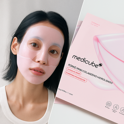 Conjunto de Máscara de Gel de Colágeno Rosa Medicube PDRN – Pele luminosa, firme e uniforme