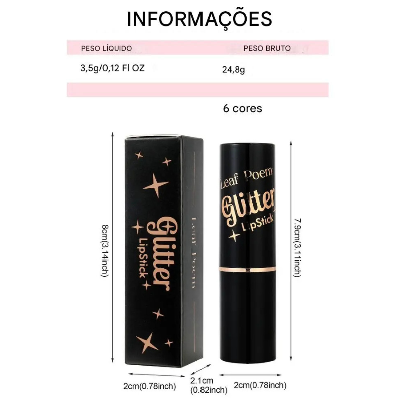 Batom Cintilante com Glitter Hidratante à Prova d'Água Use Nuvé