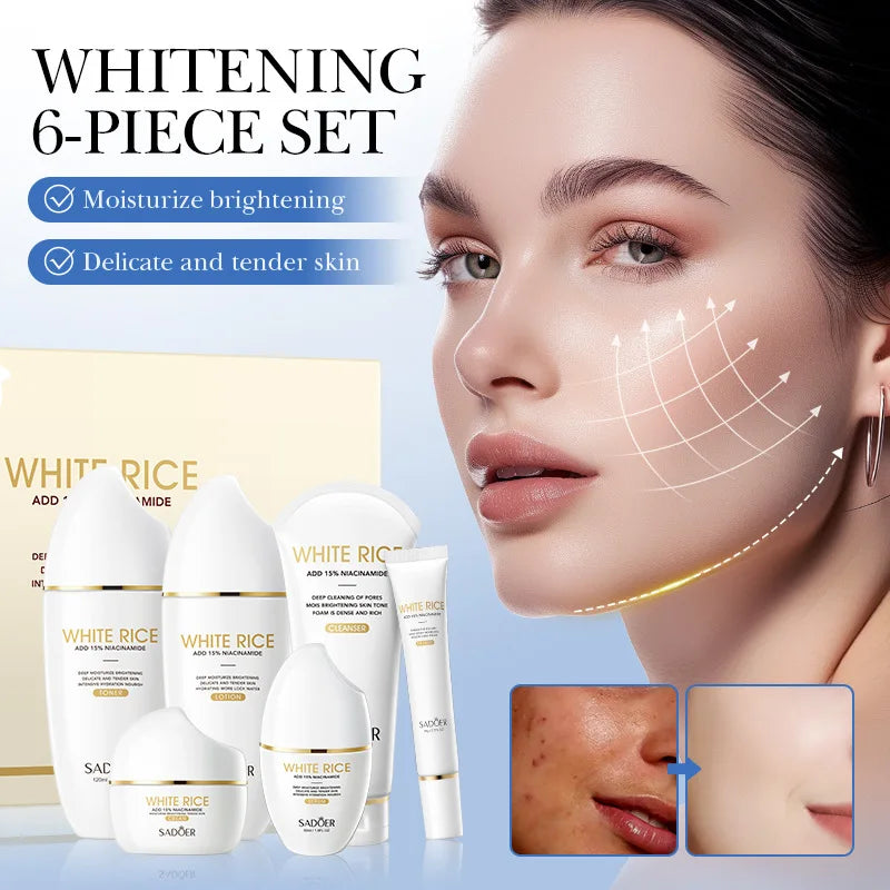 Conjunto de Cuidados Essenciais com a pele Use Nuvé, soro facial clareador, creme removedor de rugas, encolhe os poros, desbota, melanina opaca, hidrata e ilumina, (6 peças)